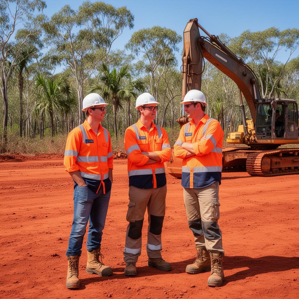 Galltan training crew in hi-vis on a Darwin red dirt site, ready for VOC assessments
