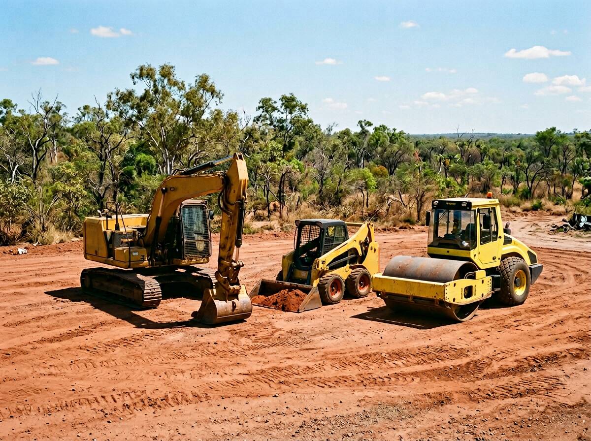 Galltan civil plant operator trainees in hi-vis on a Darwin red dirt site